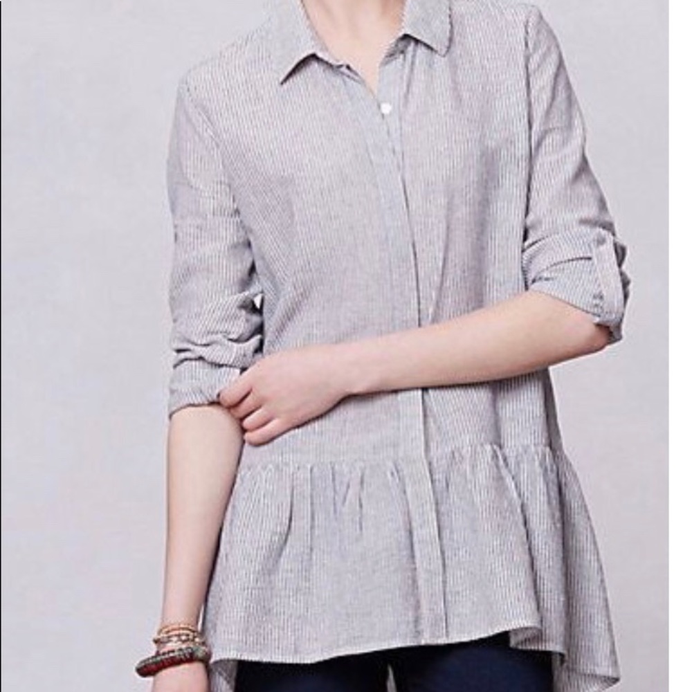 Anthropologie pinstripe peplum blouse